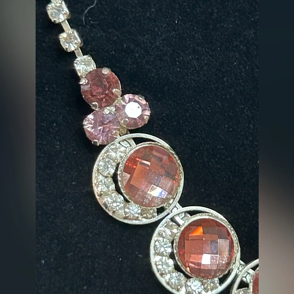 Vintage Christine Collection Pink White Rhinestone Silver Toned Fashion Necklace - Picture 4 of 10